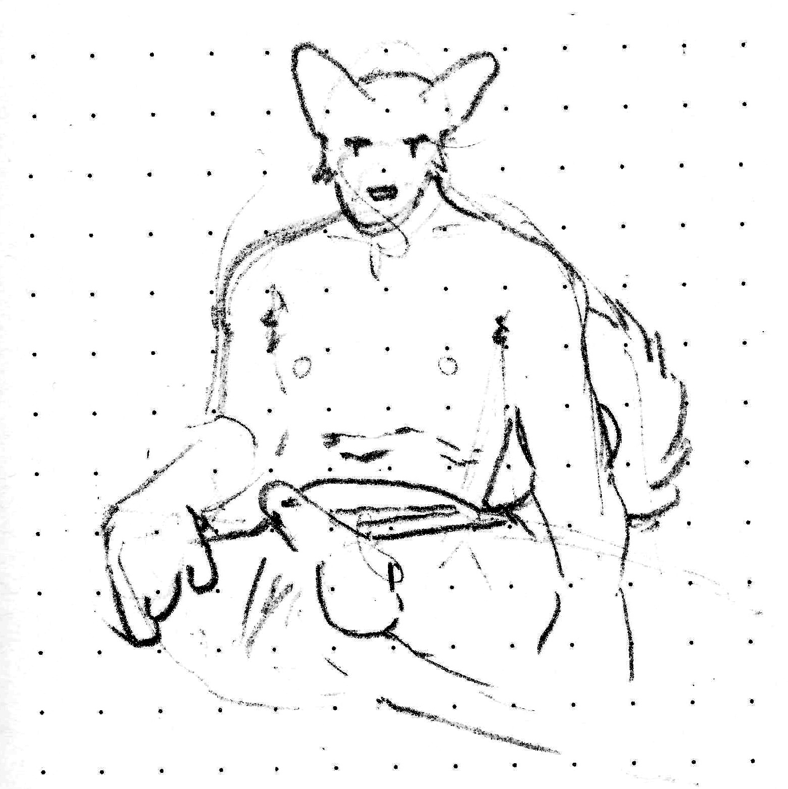 A seated anthro dog man pulling his shorts aside to display his erection